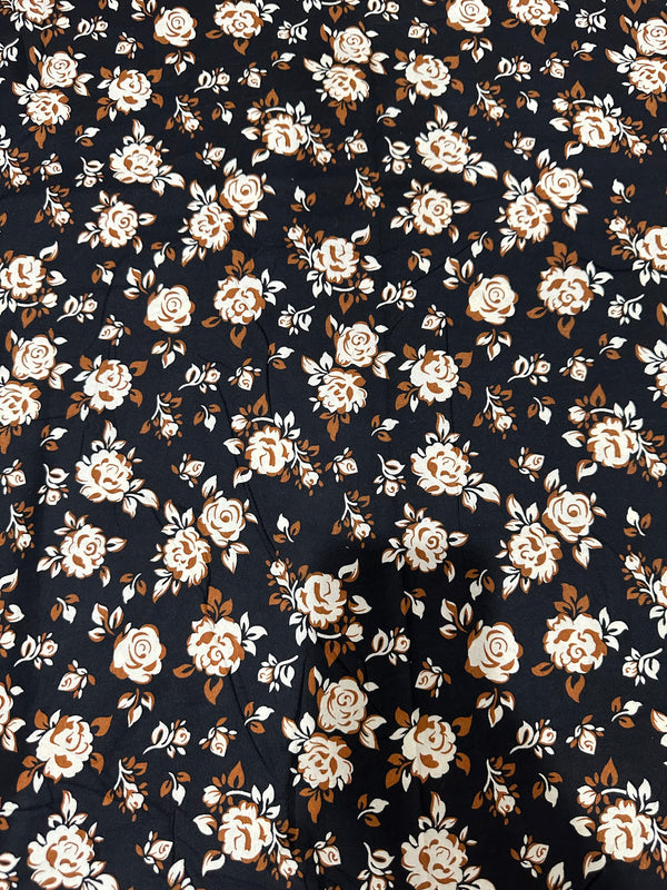 Black Floral Print 2-Piece Unstitched Suit (D-252)