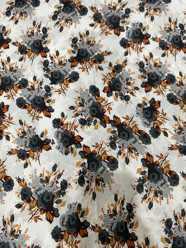 Pearl & Grey Elegant Rose Print 2-Piece Unstitched Suit