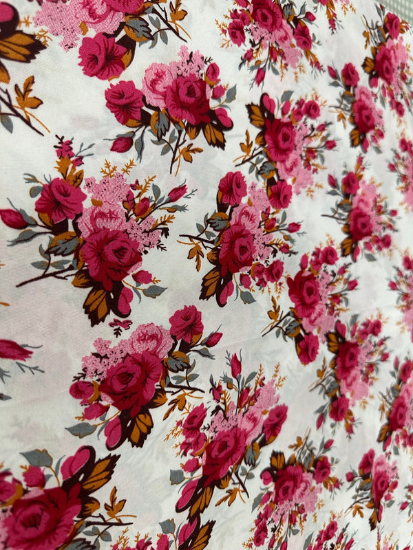 Pearl & Pink Elegant Rose Print 2-Piece Unstitched Suit