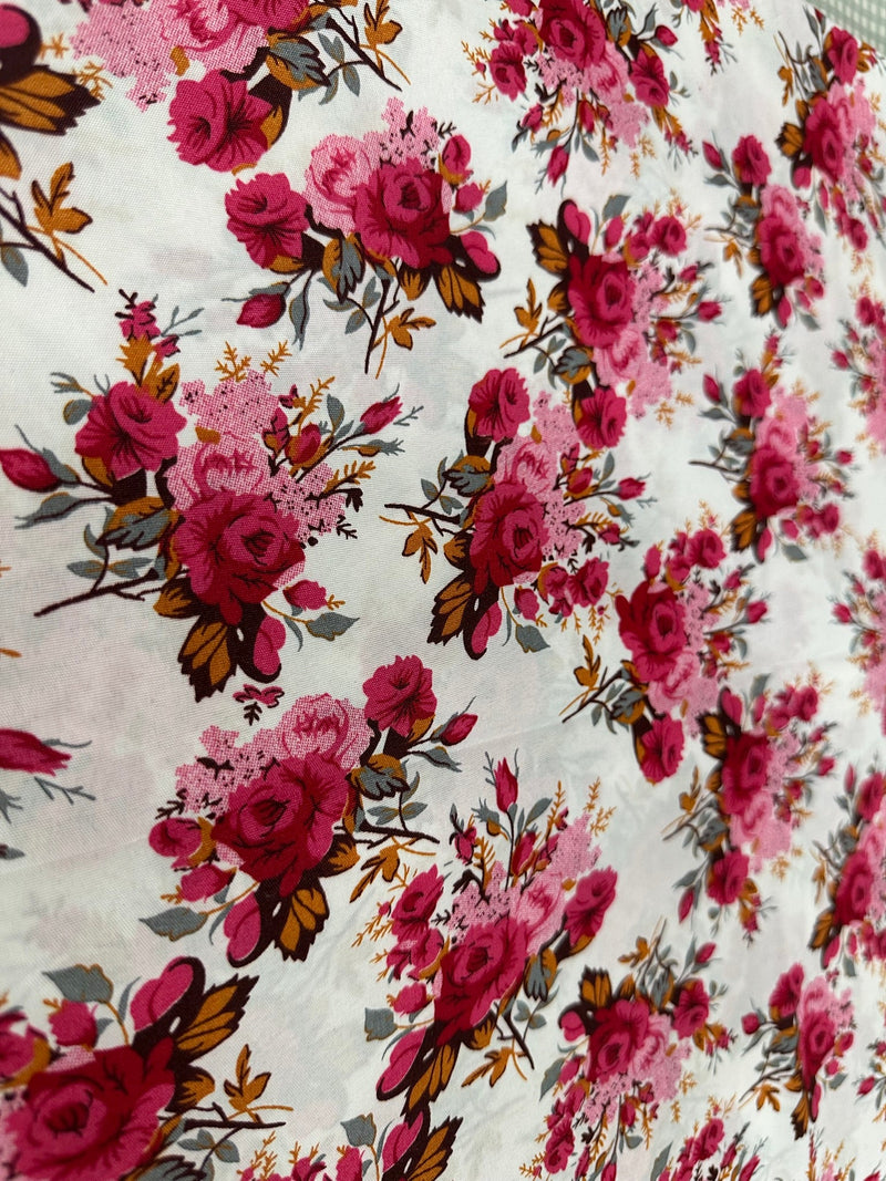 Pearl & Pink Elegant Rose Print 2-Piece Unstitched Suit