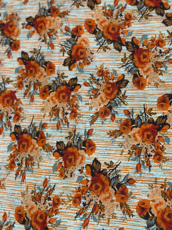 Orange Elegant Rose Print 2-Piece Unstitched Suit