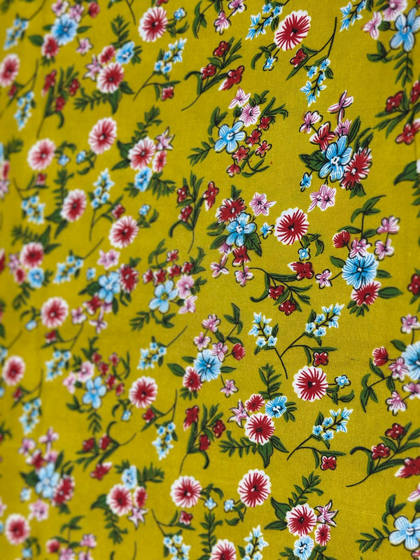 Yellow Elegant Blossom Print 2-Piece Unstitched Suit (D-279)