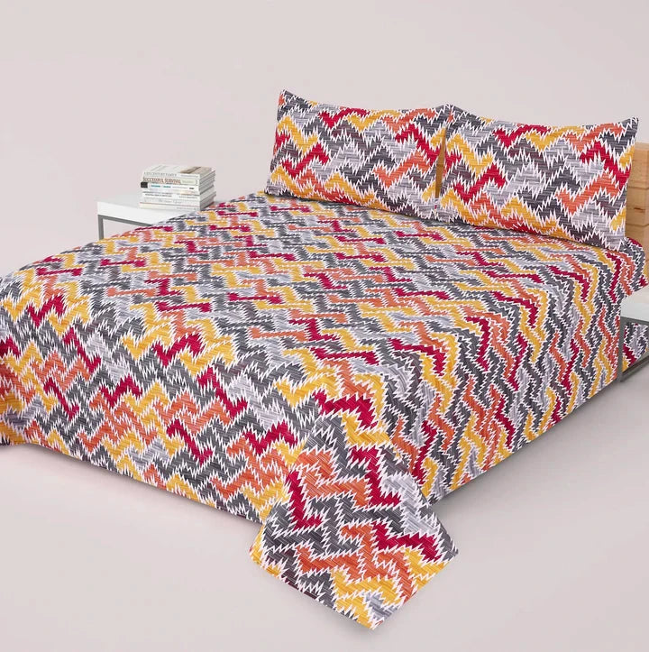 Vibrant Zigzag Pattern Bedsheet Set COTTON CRAFT