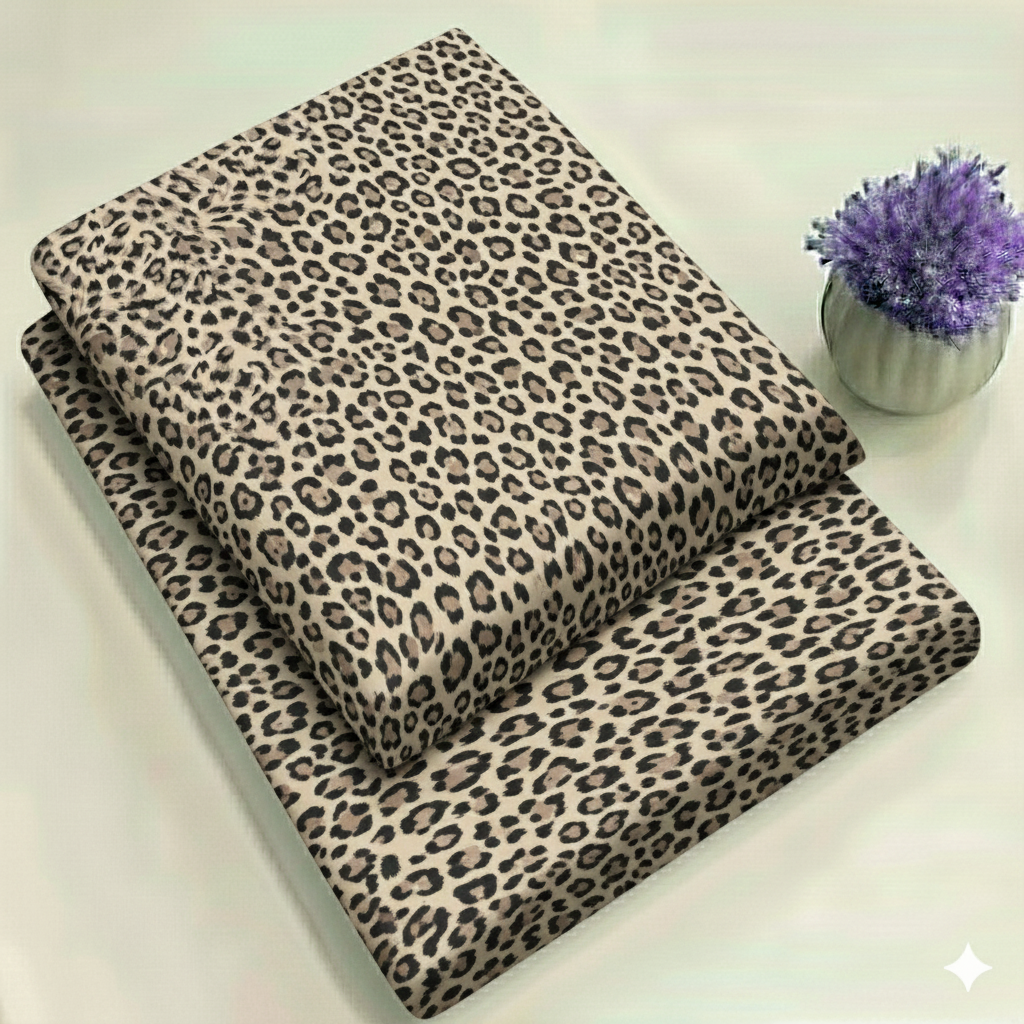 Cream Cheetah Print cream floral Print 2-Piece Unstitched Suit