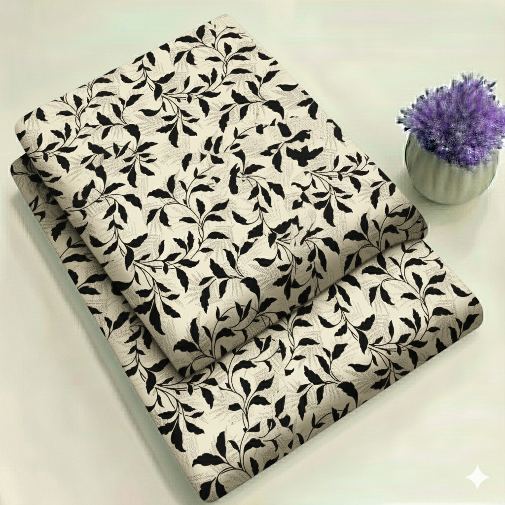 Sunlit Leaves White Print 2-Piece Unstitched Suit (D-320)