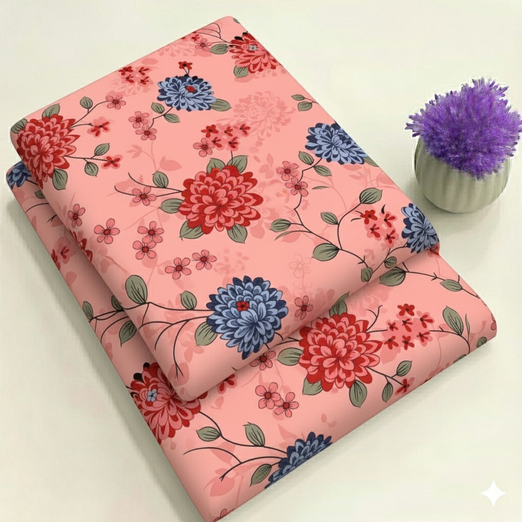 Light Pink with Vibrant Flowers Print 2-Piece Unstitched Suit (D-362)