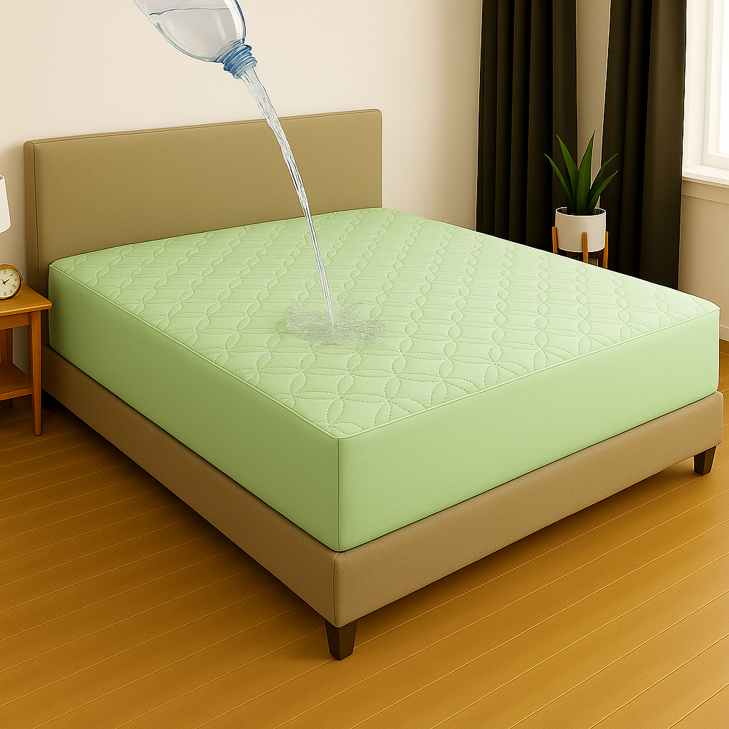 Light Green QUILTED WATERPROOF MATTRESS FITTED COVER COTTON CRAFT