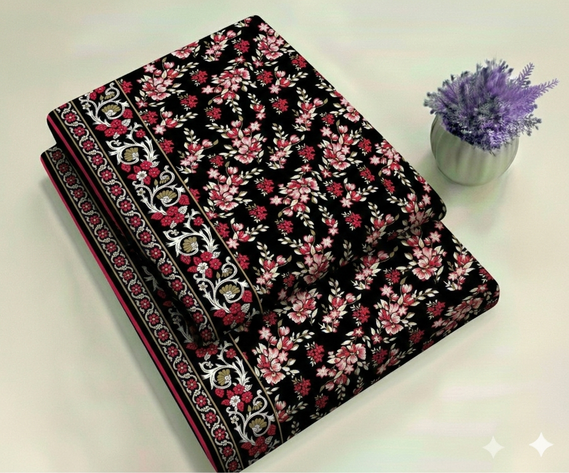 Red Gardenia Print 2-Piece Unstitched Suit (D-399)