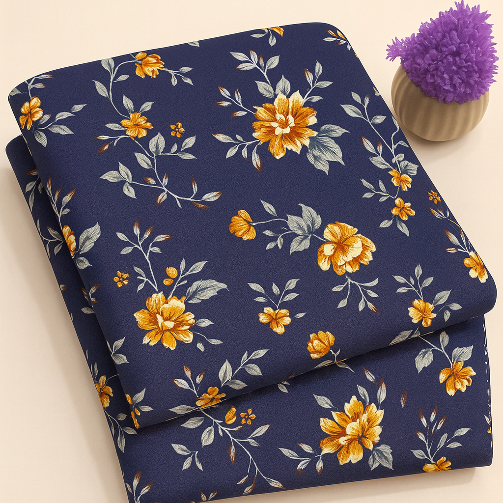 Golden Blossom on Blue Print 2-Piece Unstitched Suit (D-291) COTTON CRAFT