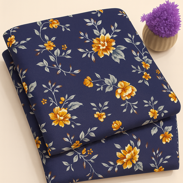 Golden Blossom on Blue Print 2-Piece Unstitched Suit (D-291)