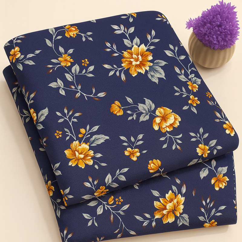 Golden Blossom on Blue Print 2-Piece Unstitched Suit (D-291)