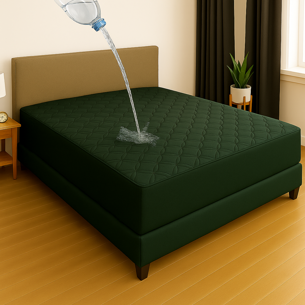 Dark Green QUILTED WATERPROOF MATTRESS FITTED COVER COTTON CRAFT