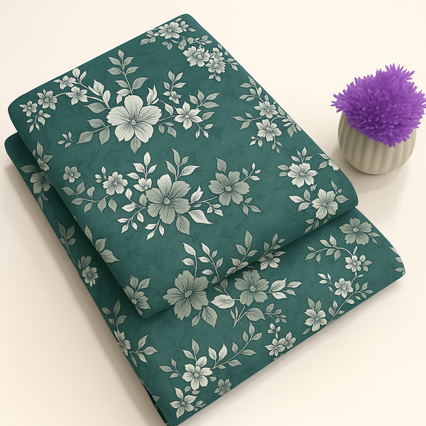 Dark teal Elegant Rose Print 2-Piece Unstitched Suit (D-342)