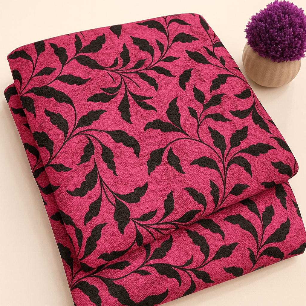 Sunlit Leaves Pink Print 2-Piece Unstitched Suit (D-320) COTTON CRAFT