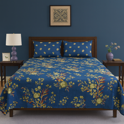 Royal Bloom Blue Floral Print Design Cotton Bedsheet