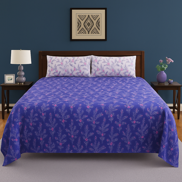 Purple Floral Print Design Cotton Bedsheet