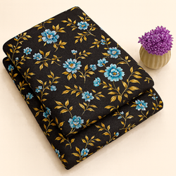 Blue Blossom on Black Print 2-Piece Unstitched Suit (D-291)