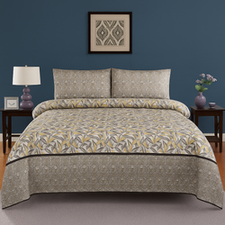Elegant Beige & Yellow Modern Leaf Print Design Cotton Bedsheet