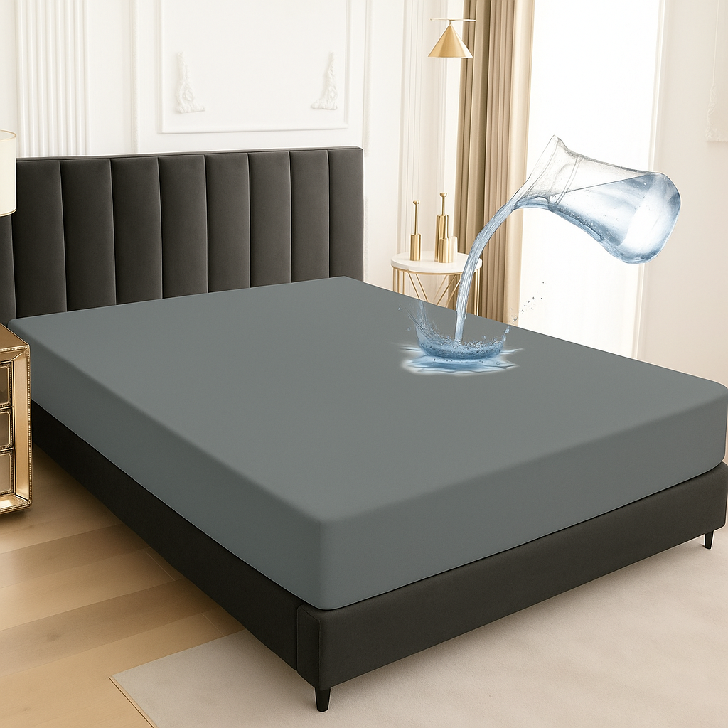 Grey Terry cotton WATERPROOF MATTRESS FITTED COVER