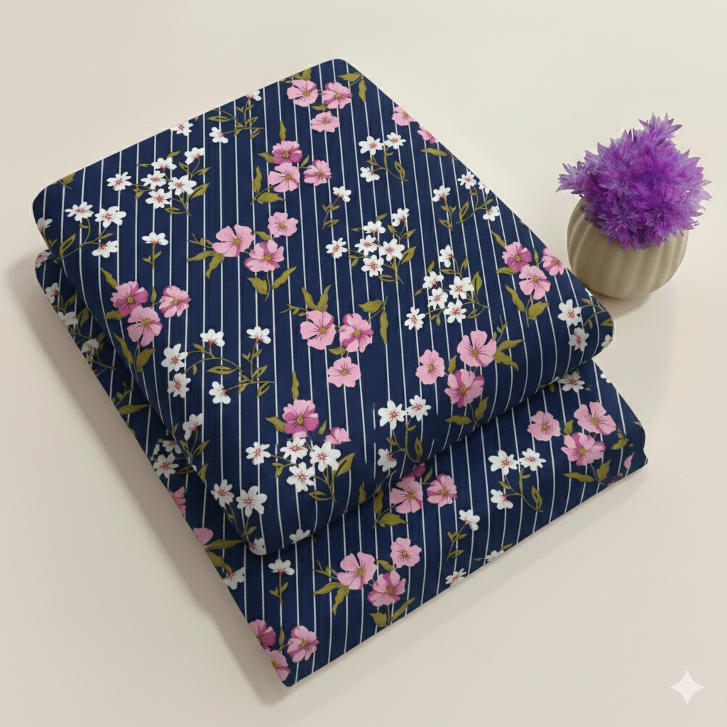 Elegant Blue Botanical Textile 2-Piece Unstitched Suit (D-391)