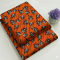 Black & White Maple Leaf On Shocking orange Floral Print 2-Piece Unstitched Suit (D-134)