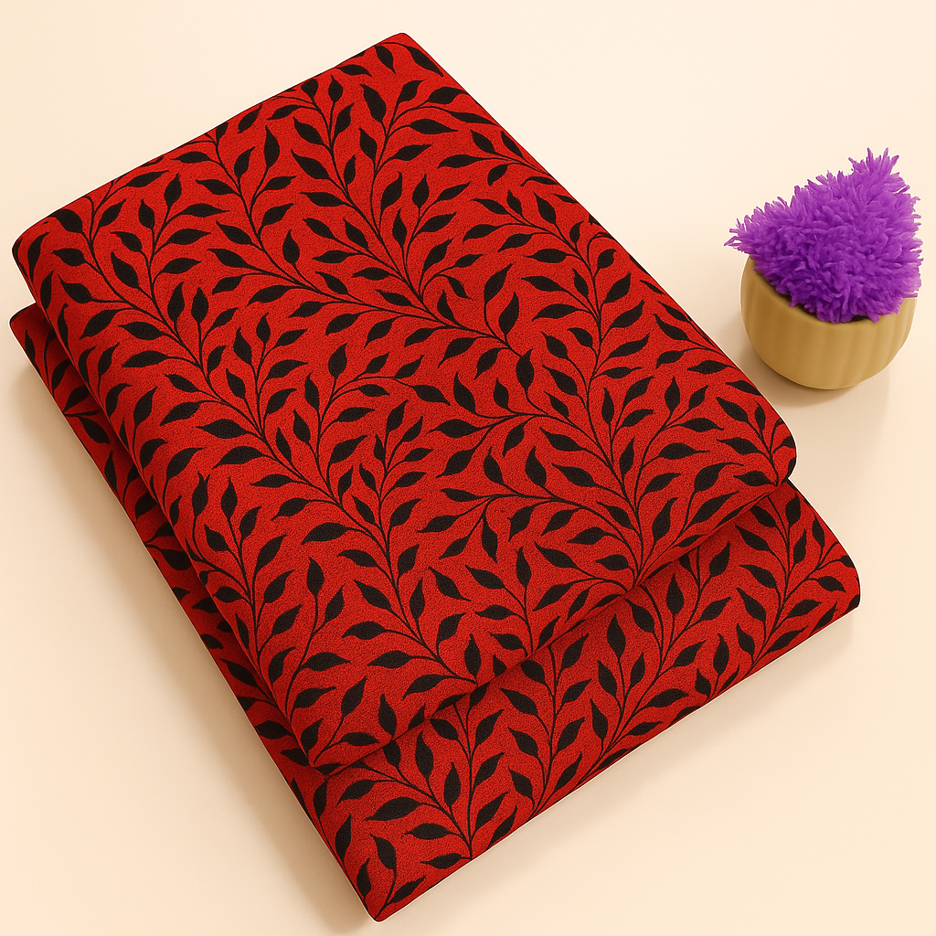 Sunlit Leaves Red Print 2-Piece Unstitched Suit (D-320) COTTON CRAFT