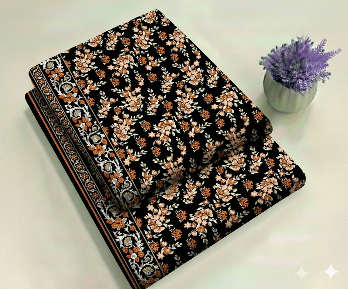 Golden Gardenia Print 2-Piece Unstitched Suit (D-399)